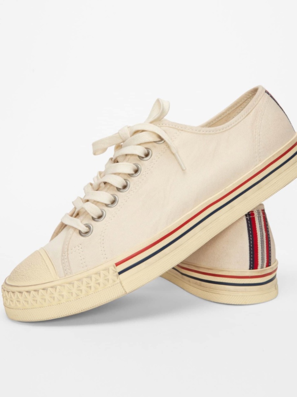 Hood Rubber Company Canvas Low Top Sneakers Cream Red Blue Stripes Womens 6.5NWT